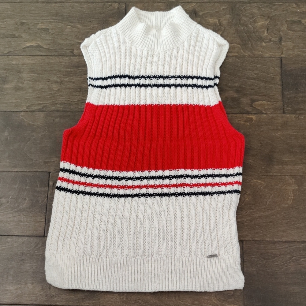 Abercrombie & Fitch Red, Blue and White Striped Sleeveless Sweater